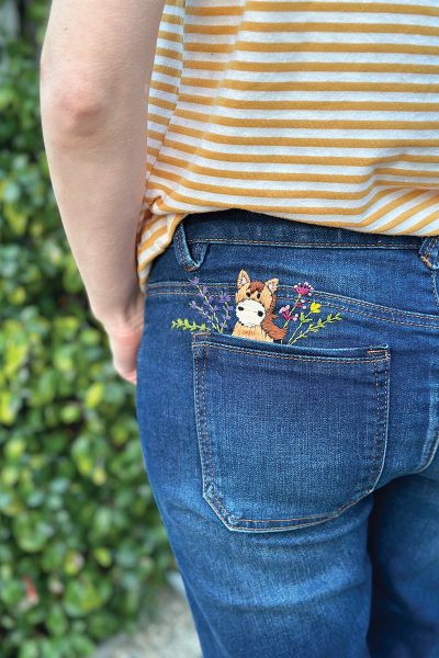 Jeans with a DIY horsey hand embroidering design
