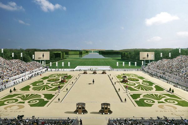 An artist’s rendering of what the stadium will look like on the first day of competition