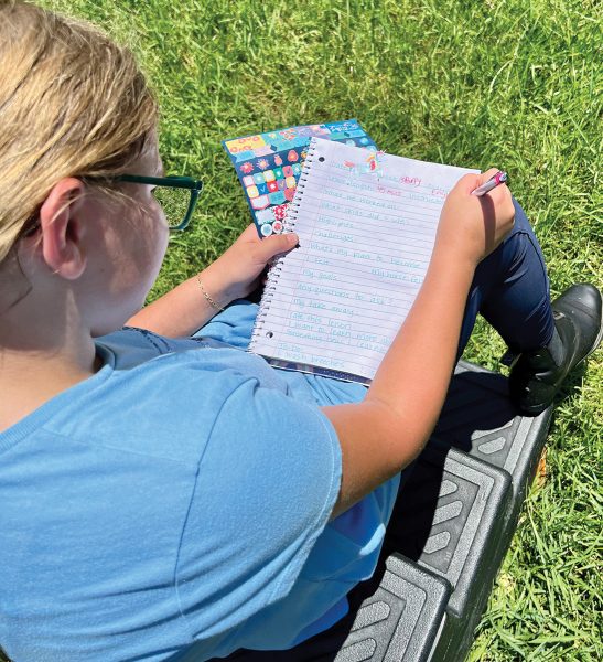 A young rider writes in her journal.