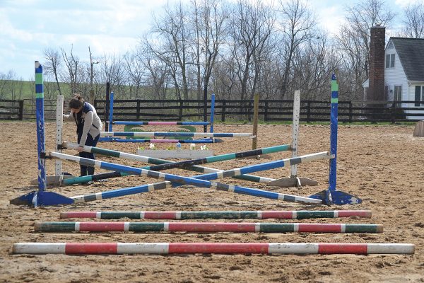 Setting up cross-rails in an arena.