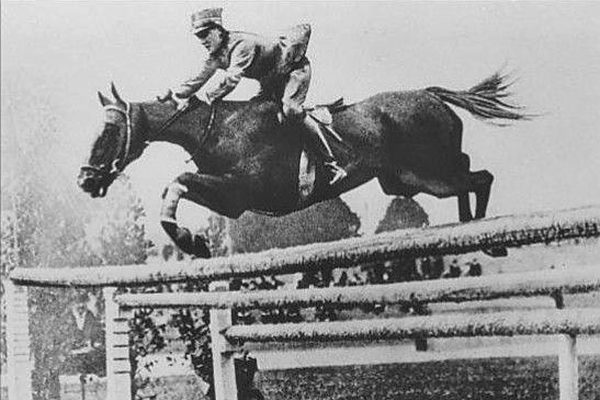 Alphonse Gemuseus and Lucette competing in equestrian sports at the 1924 Paris Olympics